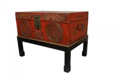 Chinese Red Pigskin Box On Stand - 4144697