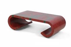 Chinese Red and Green Bamboo Motif Scroll Cocktail Coffee Table - 2799206