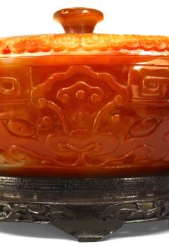 Chinese Rust Agate Bowl With Lid and Stand - 4519599