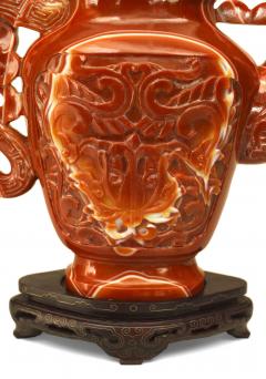 Chinese Rust Agate Carved Teapot with Stand - 4519595