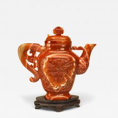 Chinese Rust Agate Carved Teapot with Stand - 4522503