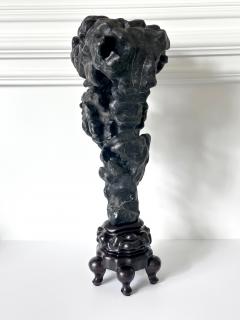 Chinese Scholar Rock Black Taihu Stone on Display Stand - 4156248