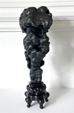 Chinese Scholar Rock Black Taihu Stone on Display Stand - 4156249