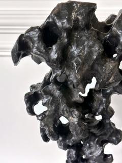 Chinese Scholar Rock Black Taihu Stone on Display Stand - 4156251