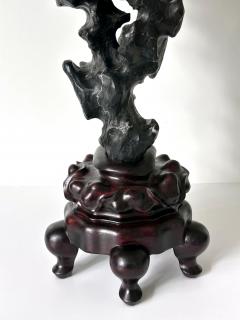 Chinese Scholar Rock Black Taihu Stone on Display Stand - 4156253