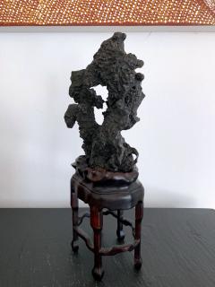 Chinese Scholar Rock in Metal Form on Display Stand - 1136124