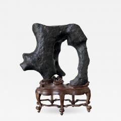 Chinese Scholar Stone Arched Lingbi Rock on Display Stand - 2294278