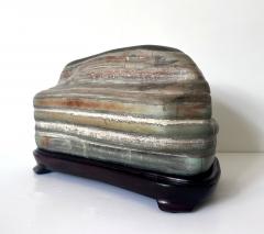 Chinese Scholar Stone Caitao Rock on Display Stand - 4129629