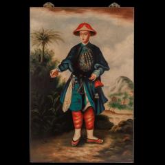Chinese School 19th CenturyA Large Portrait of An Emperor Holding A Bird  - 3880598