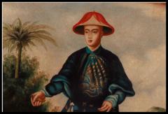 Chinese School 19th CenturyA Large Portrait of An Emperor Holding A Bird  - 3880611