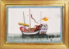 Chinese School Chinese Export Watercolours on Pith Paper set of twelve Junks and Barges - 1069897