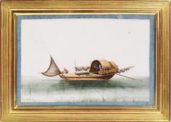 Chinese School Chinese Export Watercolours on Pith Paper set of twelve Junks and Barges - 1069898