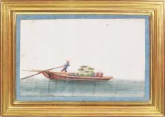 Chinese School Chinese Export Watercolours on Pith Paper set of twelve Junks and Barges - 1069899