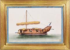 Chinese School Chinese Export Watercolours on Pith Paper set of twelve Junks and Barges - 1069903