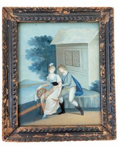 Chinese School Pair of Chinese Reverse Glass Paintings c 1800 30 - 4712039