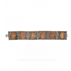 Chinese Silver Filigree Emamel And Agate Bracelet - 4053778