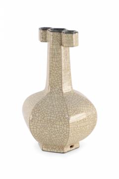 Chinese Six Sided Beige Crackled Porcelain Vase - 4520389