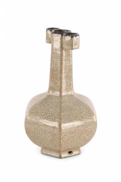 Chinese Six Sided Beige Crackled Porcelain Vase - 4520393