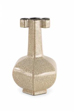 Chinese Six Sided Beige Crackled Porcelain Vase - 4529345