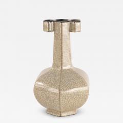 Chinese Six Sided Beige Crackled Porcelain Vase - 4529346