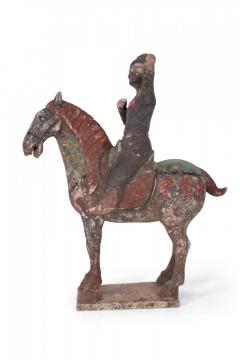 Chinese Tang Dynasty Style Man and Horse Terra Cotta Tomb Figure - 4408790