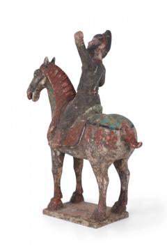 Chinese Tang Dynasty Style Man and Horse Terra Cotta Tomb Figure - 4408791
