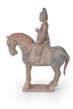 Chinese Tang Dynasty Style Terra Cotta Horse and Rider Tomb Figure - 4408770