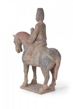 Chinese Tang Dynasty Style Terra Cotta Horse and Rider Tomb Figure - 4408771