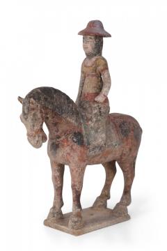 Chinese Tang Dynasty Style Terra Cotta Horse with Rider Tomb Figure - 4408746