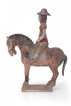 Chinese Tang Dynasty Style Terra Cotta Horse with Rider Tomb Figure - 4408747
