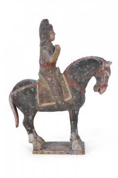 Chinese Tang Dynasty Style Terra Cotta Horse with Rider Tomb Figure - 4408780