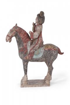 Chinese Tang Dynasty Style Terra Cotta Woman and Horse Tomb Figure - 4408782
