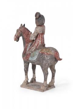 Chinese Tang Dynasty Style Terra Cotta Woman and Horse Tomb Figure - 4408783