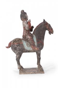 Chinese Tang Dynasty Style Terra Cotta Woman and Horse Tomb Figure - 4408786