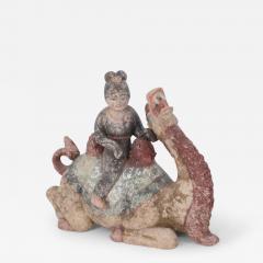 Chinese Tang Dynasty Style Terra Cotta Woman and Kneeling Camel Tomb Figure - 4412500