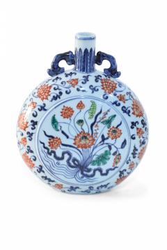 Chinese White Blue and Orange Floral Moon Flask Vase - 4198616