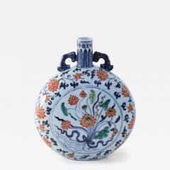 Chinese White Blue and Orange Floral Moon Flask Vase - 4247516