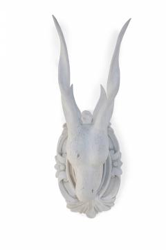 Chinese White Gesso Horned Antelope Head Wall Plaque - 4199399