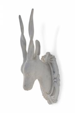 Chinese White Gesso Horned Antelope Head Wall Plaque - 4199400