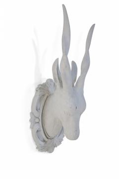 Chinese White Gesso Horned Antelope Head Wall Plaque - 4199401