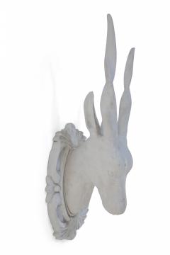 Chinese White Gesso Horned Antelope Head Wall Plaque - 4199402