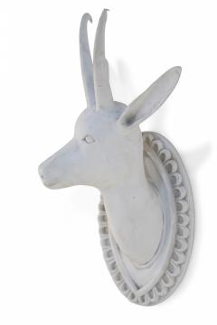 Chinese White Gesso Horned Goat Head Wall Plaque - 4199417