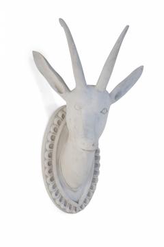 Chinese White Gesso Horned Goat Head Wall Plaque - 4199419