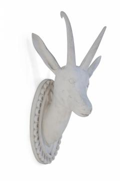 Chinese White Gesso Horned Goat Head Wall Plaque - 4199420