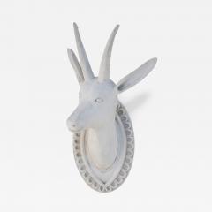 Chinese White Gesso Horned Goat Head Wall Plaque - 4260698