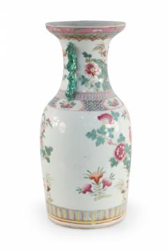 Chinese White Green and Pink Floral and Rooster Design Porcelain Urn - 4198317