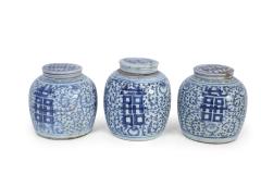 Chinese White and Blue Character Lidded Ginger Jar Vases - 4672364