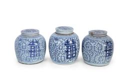 Chinese White and Blue Character Lidded Ginger Jar Vases - 4672365