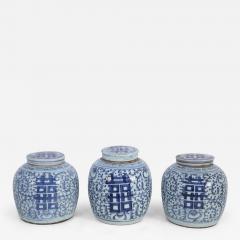 Chinese White and Blue Character Lidded Ginger Jar Vases - 4717154