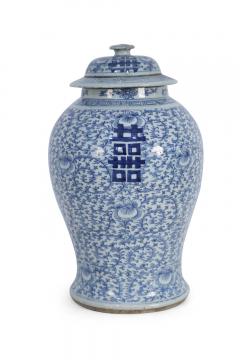 Chinese White and Blue Character and Floral Lidded Ginger Jar - 4199980